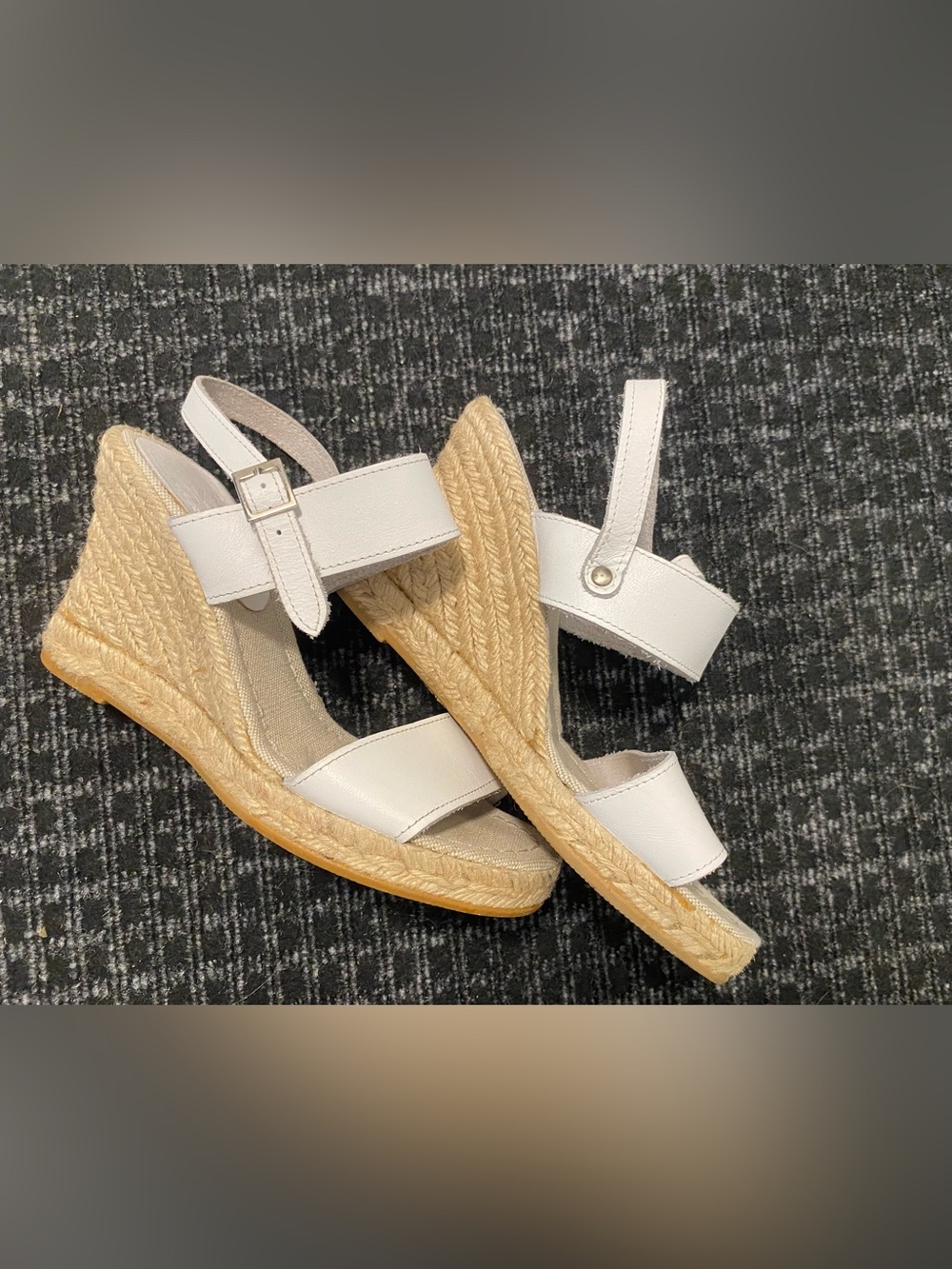 SKA Spain White Leather Espadrille Wedge Sandals